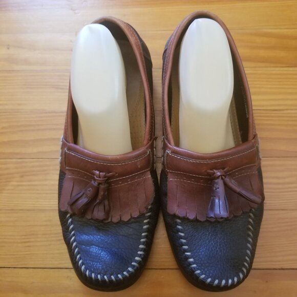 Bass Weejuns 9.5D Two Tone Black‎ Brown Leather Shoes Loafers Tassels MICHAEL main image 6